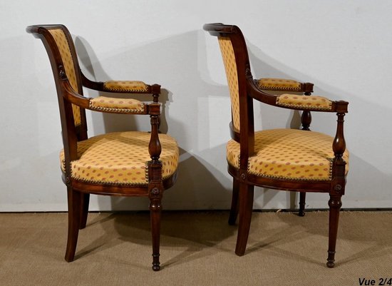 Pair of Mahogany Armchairs, Louis XVI style - 2nd part of the XIXth century