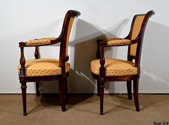 Pair of Mahogany Armchairs, Louis XVI style - 2nd part of the XIXth century