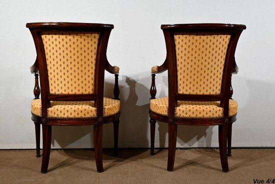 Pair of Mahogany Armchairs, Louis XVI style - 2nd part of the XIXth century