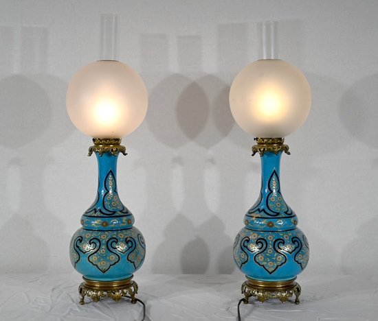 Pair of Porcelain and Bronze Lamps, Napoleon III - Mid 19th century