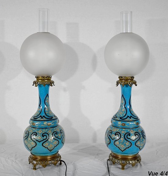 Pair of Porcelain and Bronze Lamps, Napoleon III - Mid 19th century