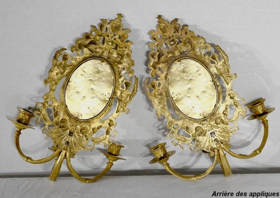 Pair of gilded bronze wall lights, Napoleon III period - mid 19th century