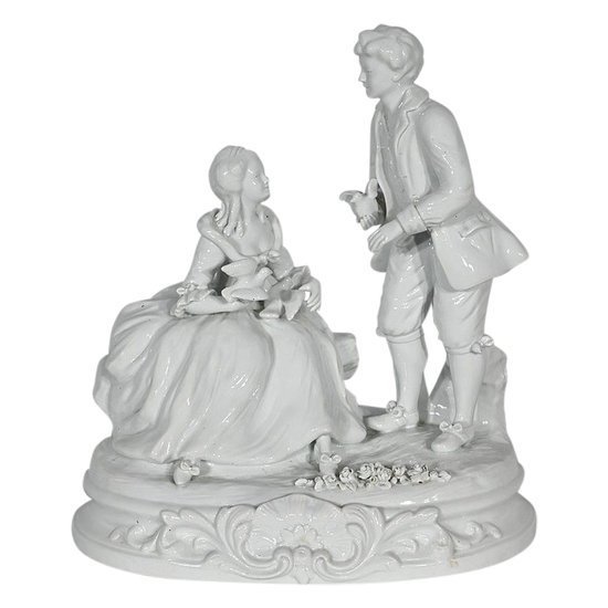 Faïence « Couple de Galants », d’après F.Boucher, Sèvres – Fin XIXe