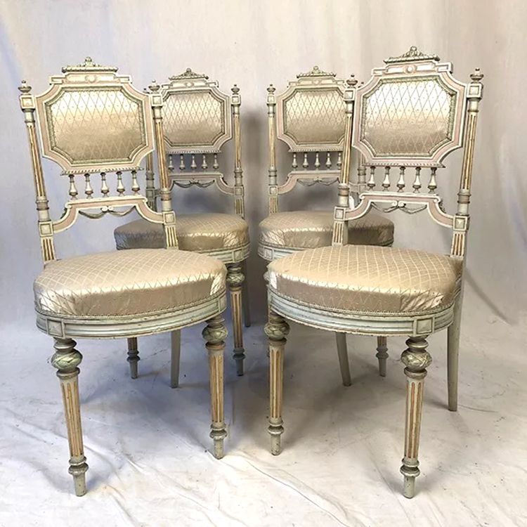 Suite of four Louis XVI style chairs in lacquered wood, late 19th century