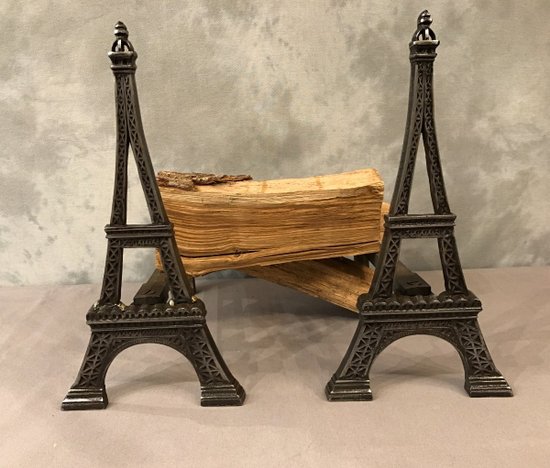 Old Andirons In Polished Cast Iron Representing The Eiffel Tower Around 1900