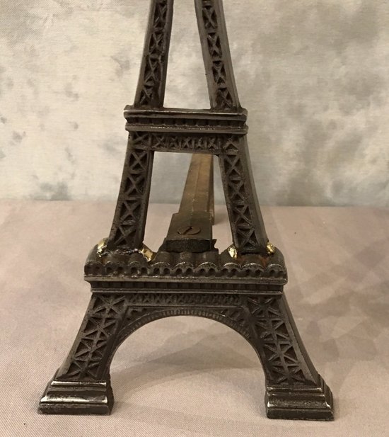 Old Andirons In Polished Cast Iron Representing The Eiffel Tower Around 1900