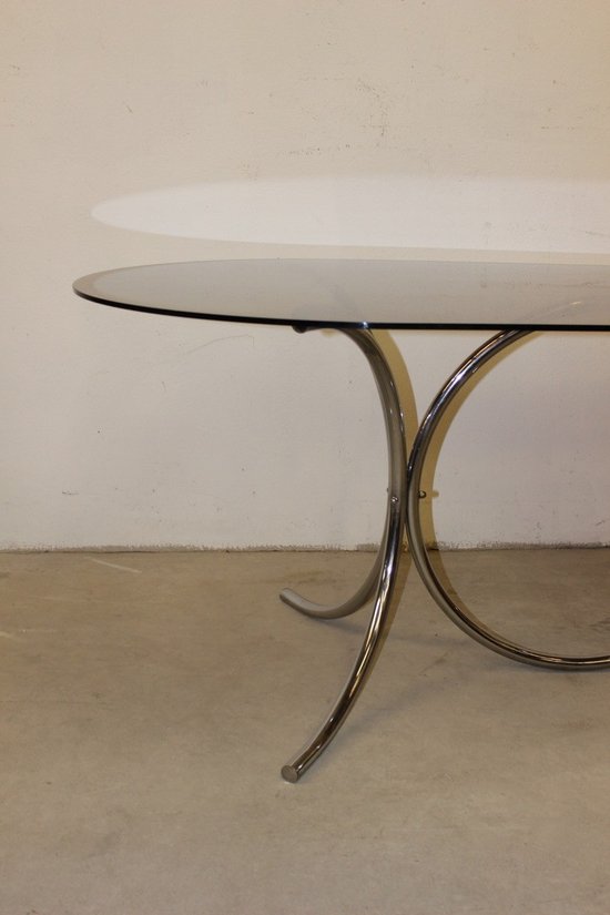 Smoked glass table with chrome base circa 1970