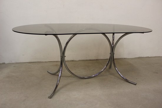 Smoked glass table with chrome base circa 1970