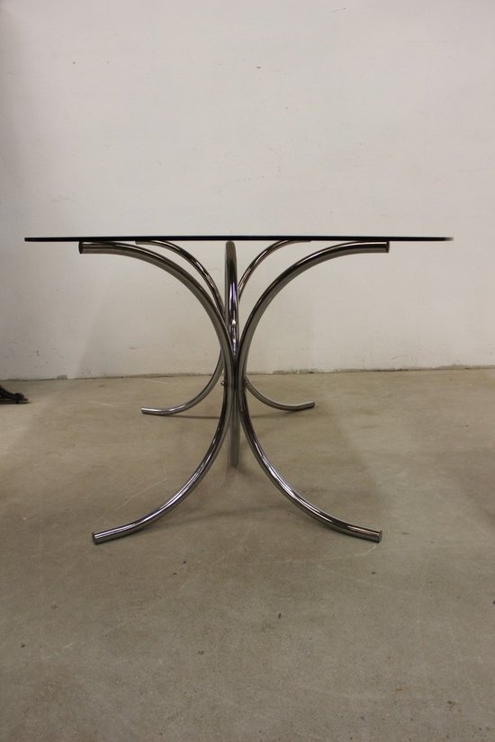 Smoked glass table with chrome base circa 1970