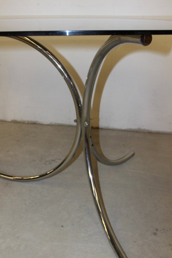 Smoked glass table with chrome base circa 1970