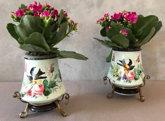 Pair Of Small Porcelain Pot-Holders From Old Paris 19th Century