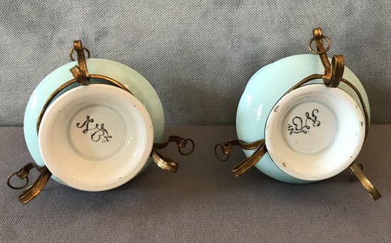 Pair Of Small Porcelain Pot-Holders From Old Paris 19th Century