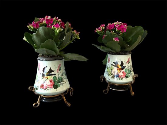 Pair Of Small Porcelain Pot-Holders From Old Paris 19th Century