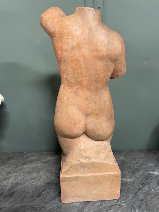 Sculpture A L'Antique Torso Of Venus Terra Cotta Signed Henri Martinet