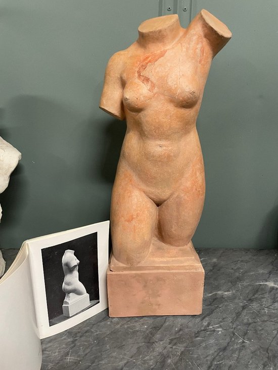 Sculpture A L'Antique Torso Of Venus Terra Cotta Signed Henri Martinet