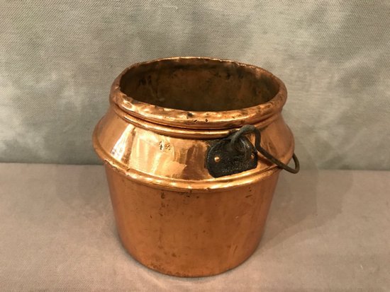 Pot à colle en cuivre d'époque 18 ème avec son bain marie 