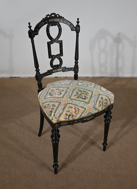 Paire de Chaises laquées noires, style Louis XVI, époque Napoléon III – Milieu XIXe