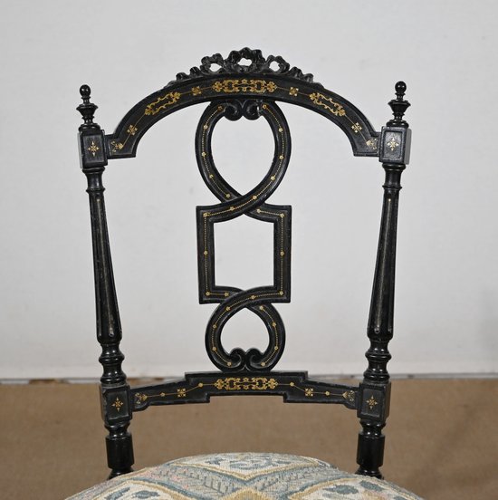 Paire de Chaises laquées noires, style Louis XVI, époque Napoléon III – Milieu XIXe