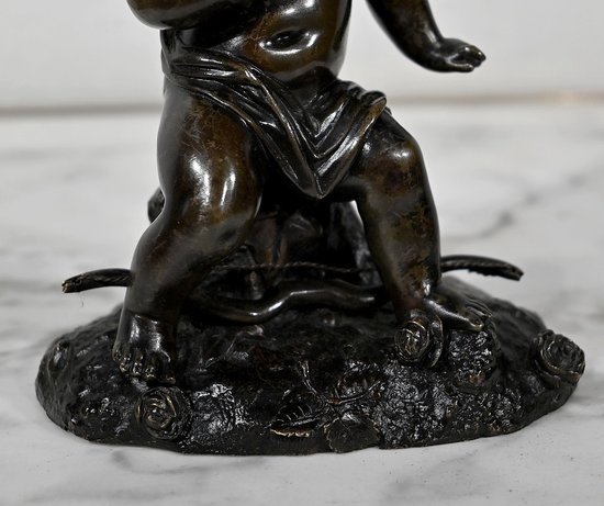 Bronze " Putto with a bow " - XIXth century