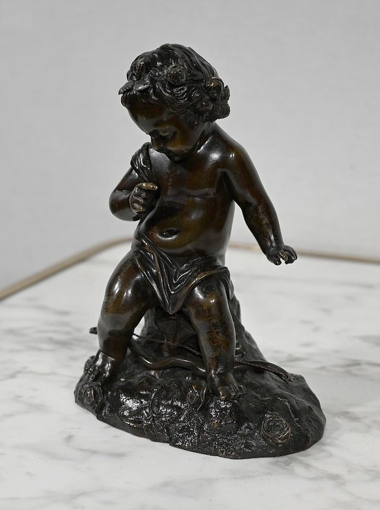 Bronze " Putto with a bow " - XIXth century