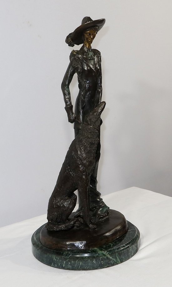 Important Bronze " The Lady with the Greyhound " after D. Chiparus - XXth