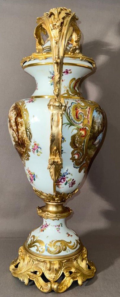 Large Meissen porcelain vase mounted in gilt bronze XIXth century