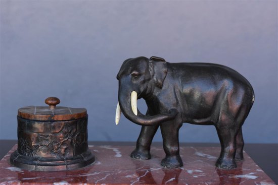 Ensemble De Bureau En Bronze Aux éléphants 1900