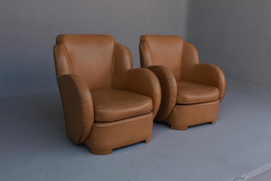 Pair Of Art Deco Leather Paquebot Armchairs