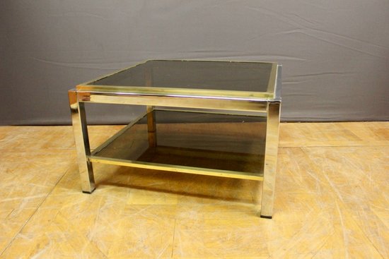 Square chrome and brass side table by Willy Rizzo circa 1970