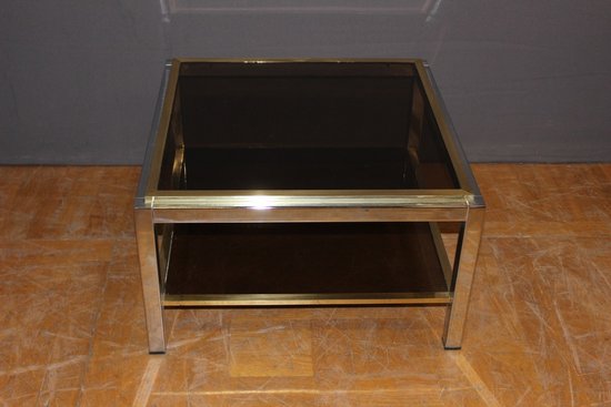 Square chrome and brass side table by Willy Rizzo circa 1970