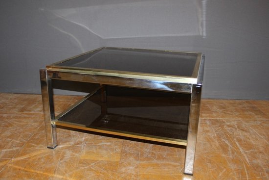 Square chrome and brass side table by Willy Rizzo circa 1970