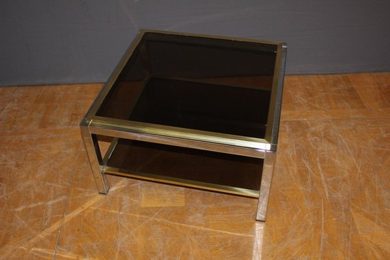 Square chrome and brass side table by Willy Rizzo circa 1970