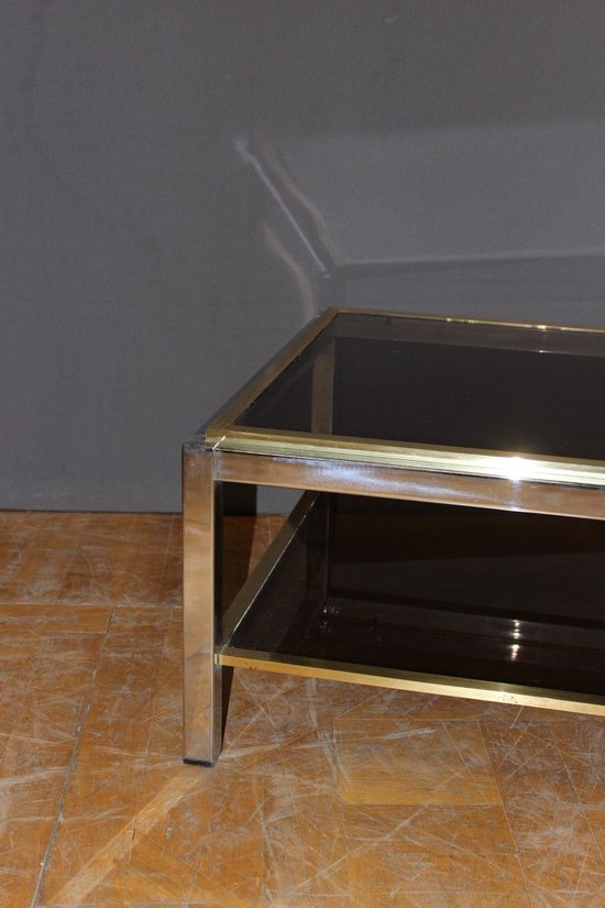 Square chrome and brass side table by Willy Rizzo circa 1970