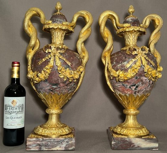 Pair Of Vases In Purple Marble And Gilt Bronze Louis XVI Style From The 19th Century