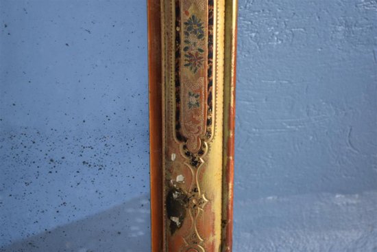 Miroir Napoléon III en Bois Et Stuc Doré Et Polychromie