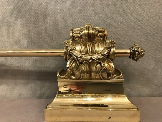 Barre de foyer, barre de cheminée en bronze et laiton d'époque 19 ème Restauration