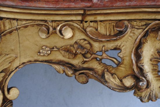 Louis XV Console In Golden Wood Marble Top