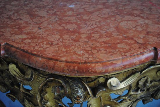 Louis XV Console In Golden Wood Marble Top