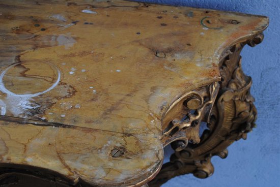 Louis XV Console In Golden Wood Marble Top