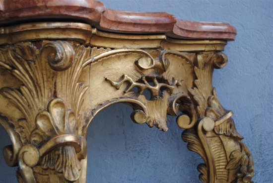 Louis XV Console In Golden Wood Marble Top