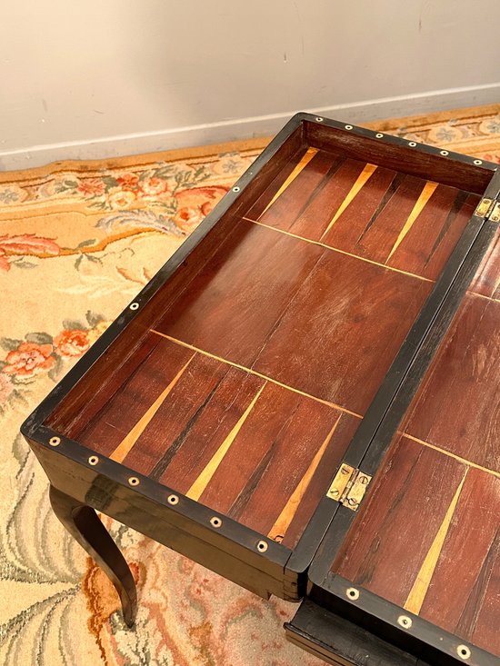 Black Lacquered Tric Trac Game Table, Louis XV Period Around 1750