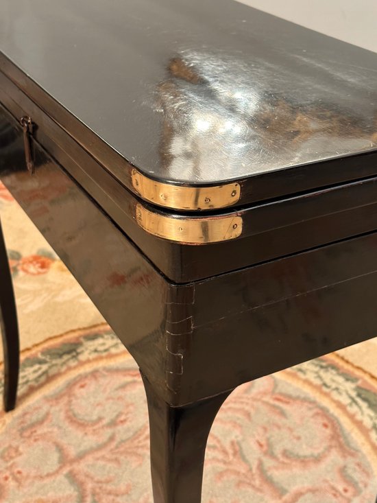 Black Lacquered Tric Trac Game Table, Louis XV Period Around 1750