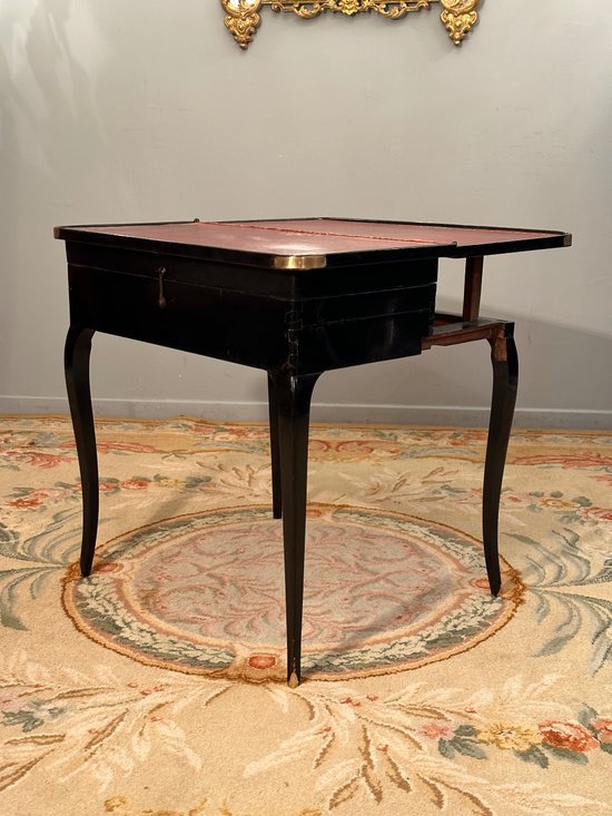 Black Lacquered Tric Trac Game Table, Louis XV Period Around 1750