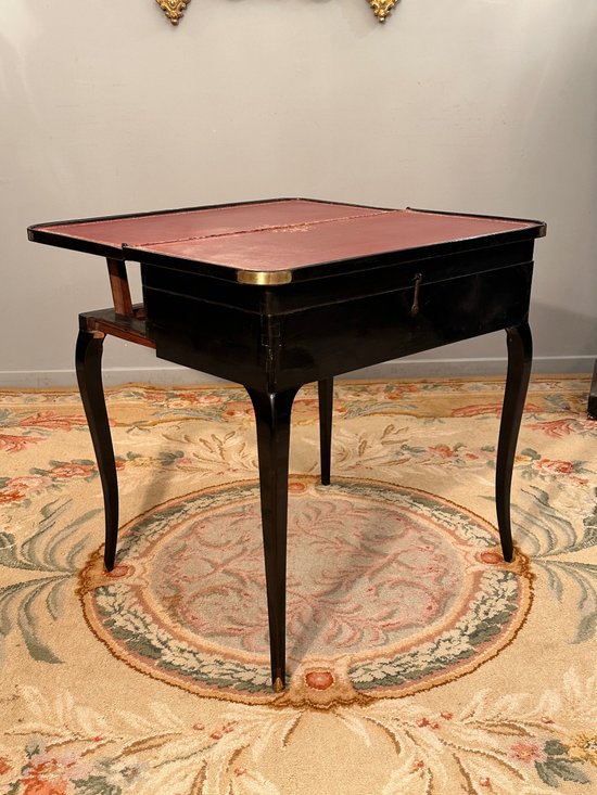 Black Lacquered Tric Trac Game Table, Louis XV Period Around 1750