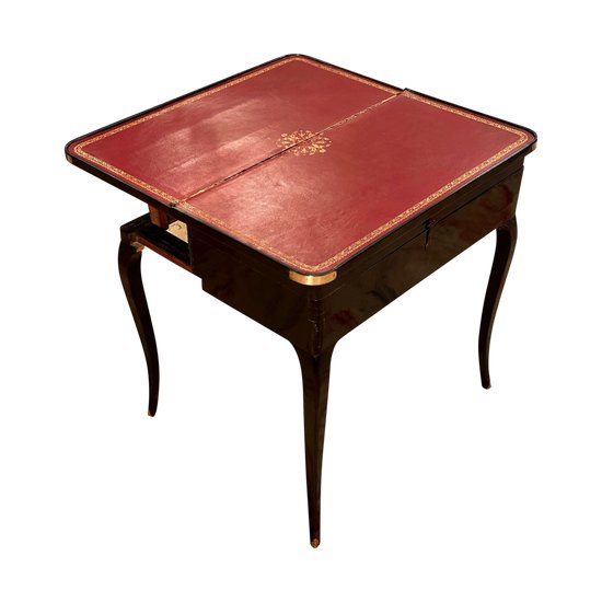 Black Lacquered Tric Trac Game Table, Louis XV Period Around 1750