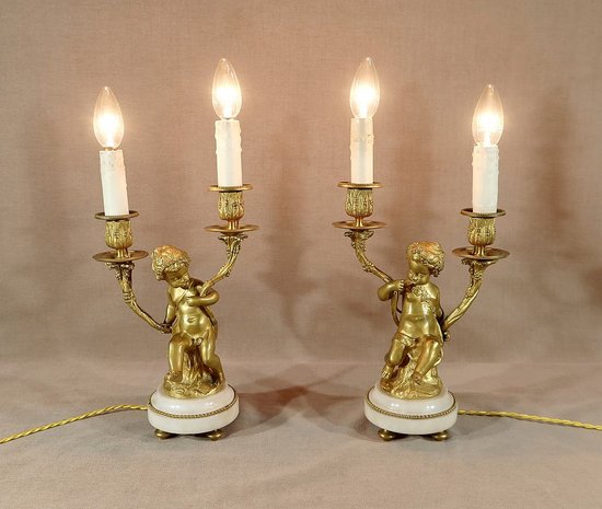 Pair of Candlesticks in Gilt Bronze, Louis XVI style - 19th century