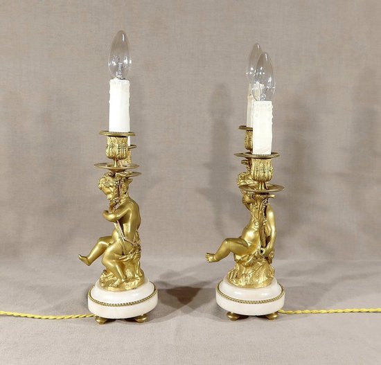 Pair of Candlesticks in Gilt Bronze, Louis XVI style - 19th century