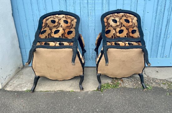 Pair Of La Reine Laquered Armchairs. Napoleon III, XIXth Century