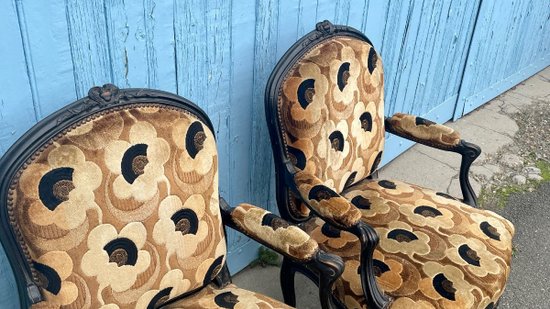 Pair Of La Reine Laquered Armchairs. Napoleon III, XIXth Century