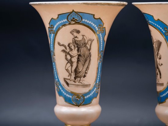 Pair Of Lined Opaline Vases, Late 19th Century